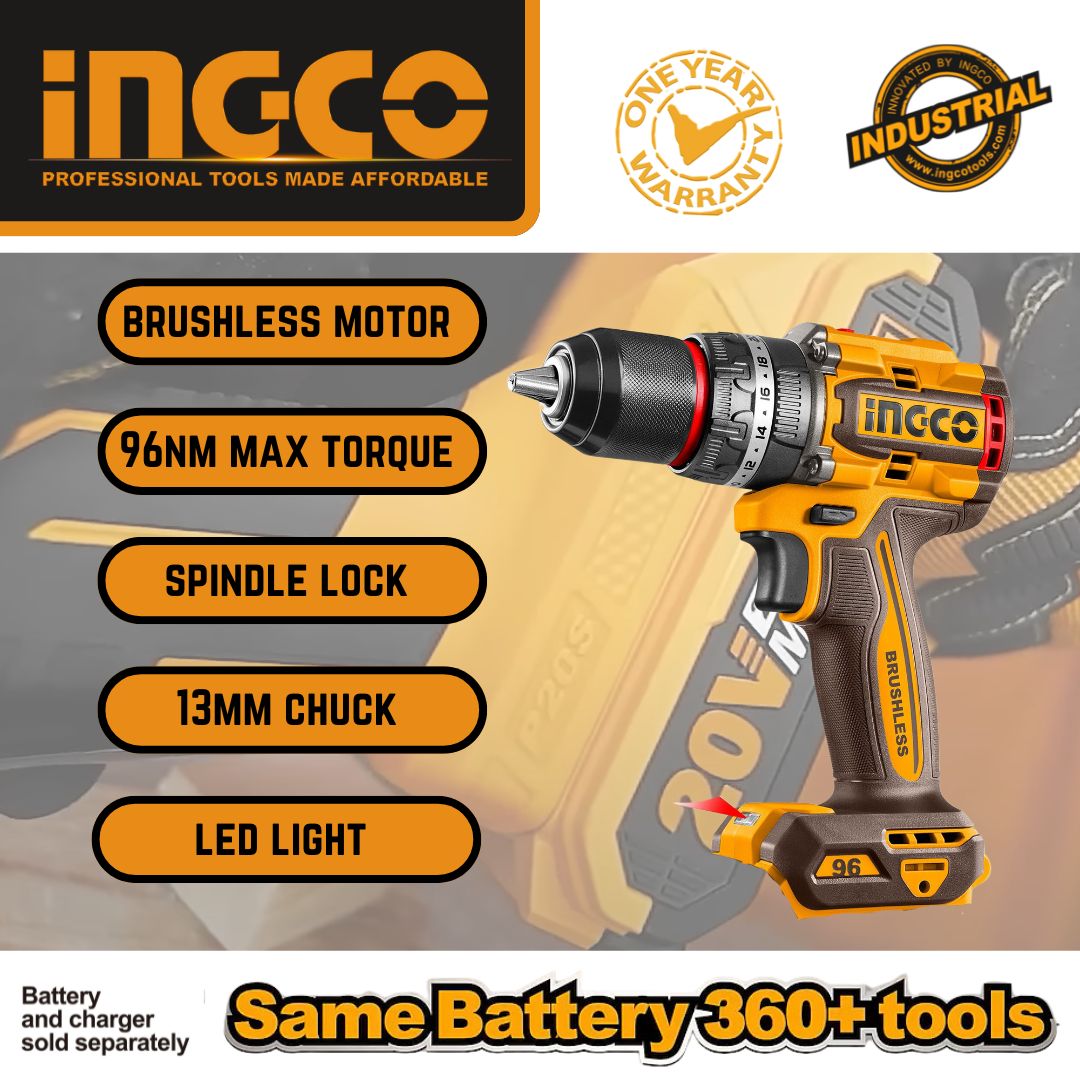 Ingco 20V Impact Drill Brushless 96Nm (P20S)