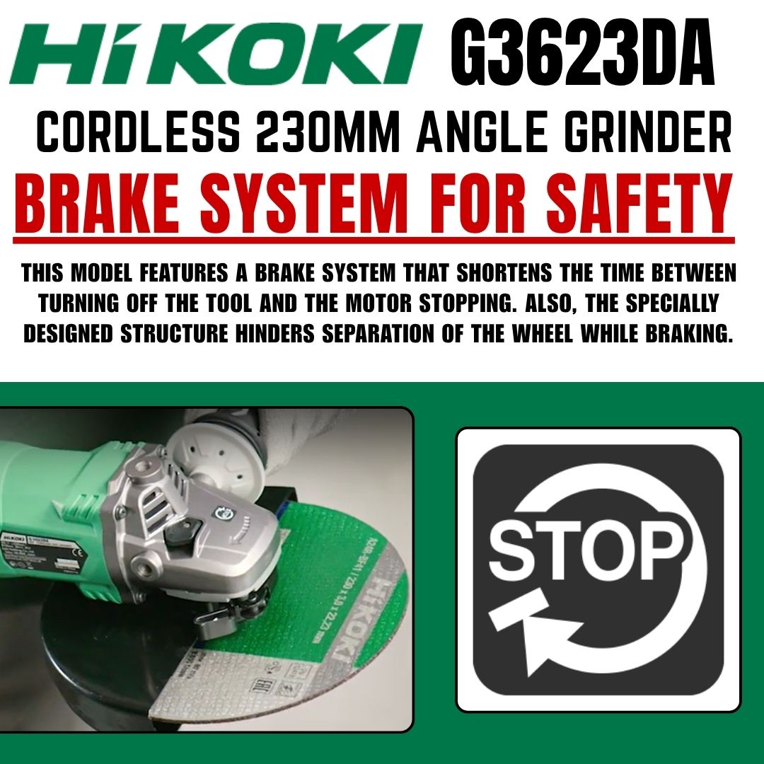 Hikoki 36V Angle Grinder 230mm G3623DA - Brake Feature