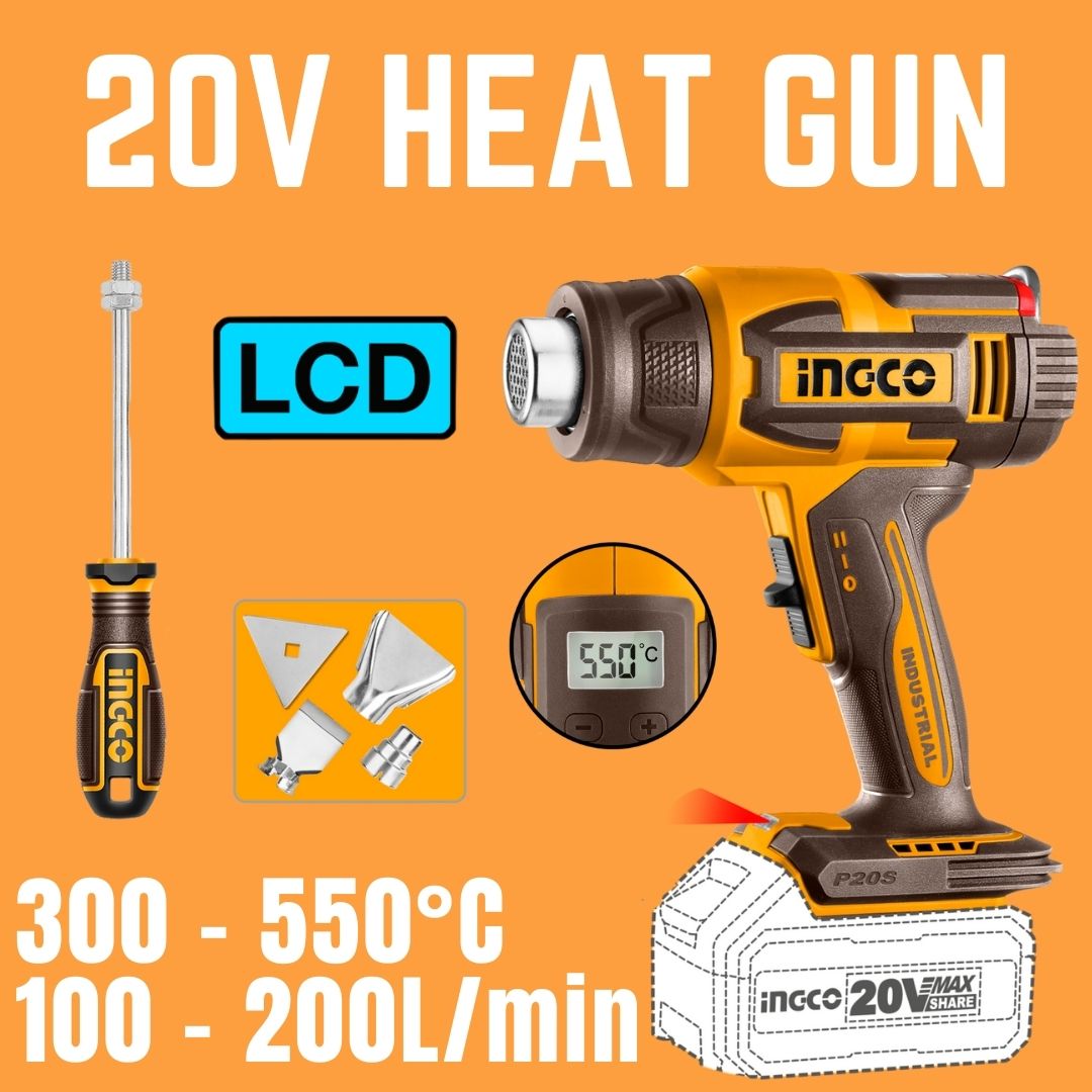 Ingco 20V Heat Gun | LCD Display | Cordless | P20S