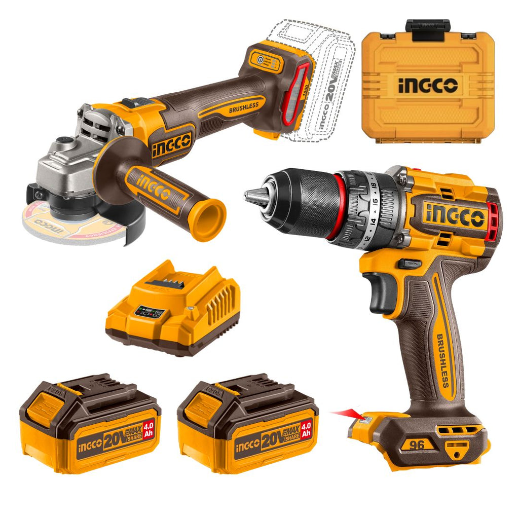 Ingco 20V Impact Drill and Angle Grinder Kit - Bethanie Hardware