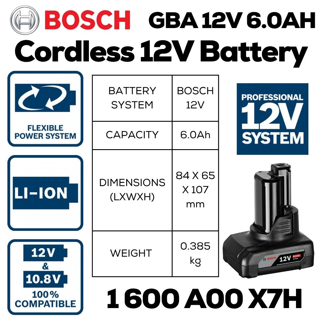 Bosch GBA 12V 6.0Ah Cordless Battery - Specifications