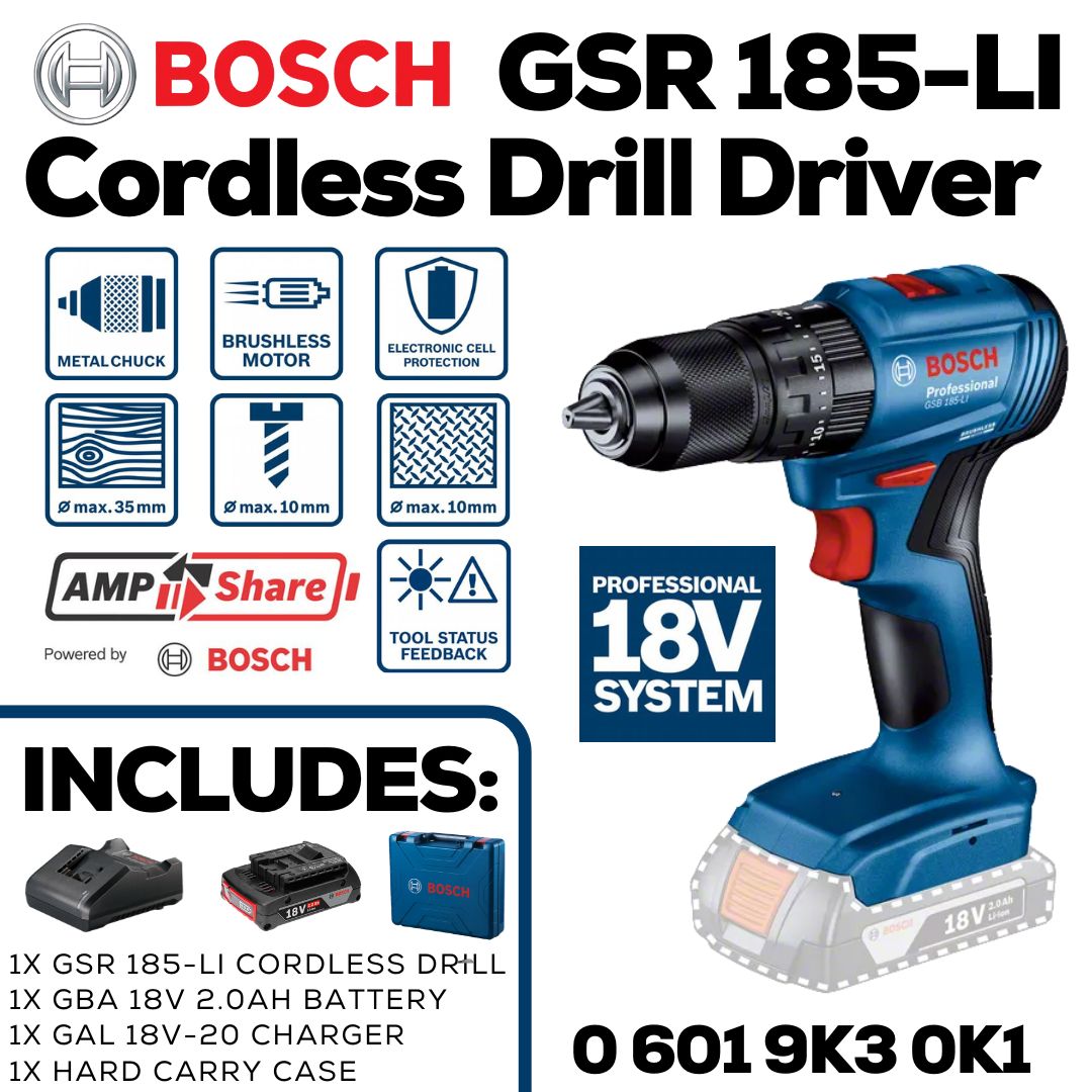 Bosch 18V Cordless Driver Drill - GSR 185-LI