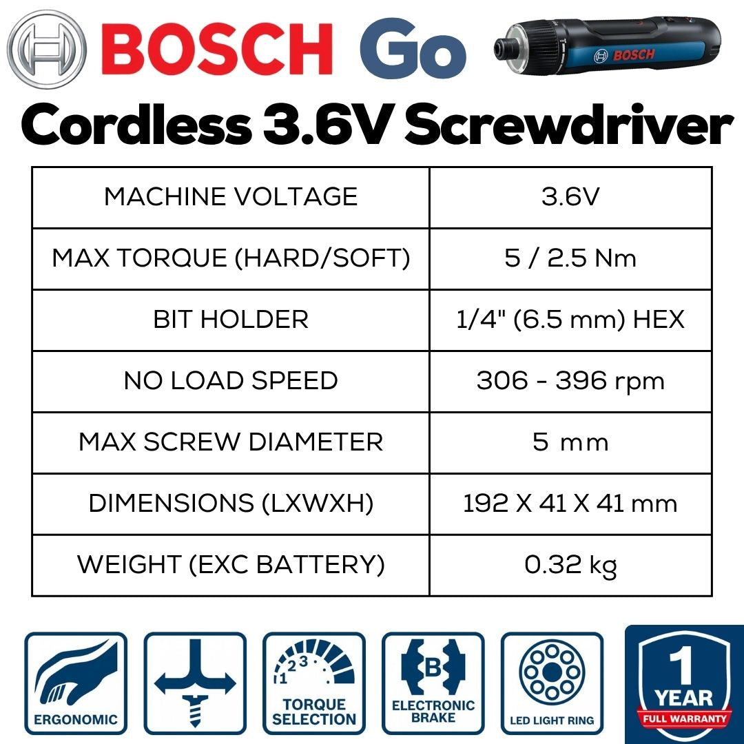 Bosch Go 3 Cordless Screwdriver - Machine Specifications