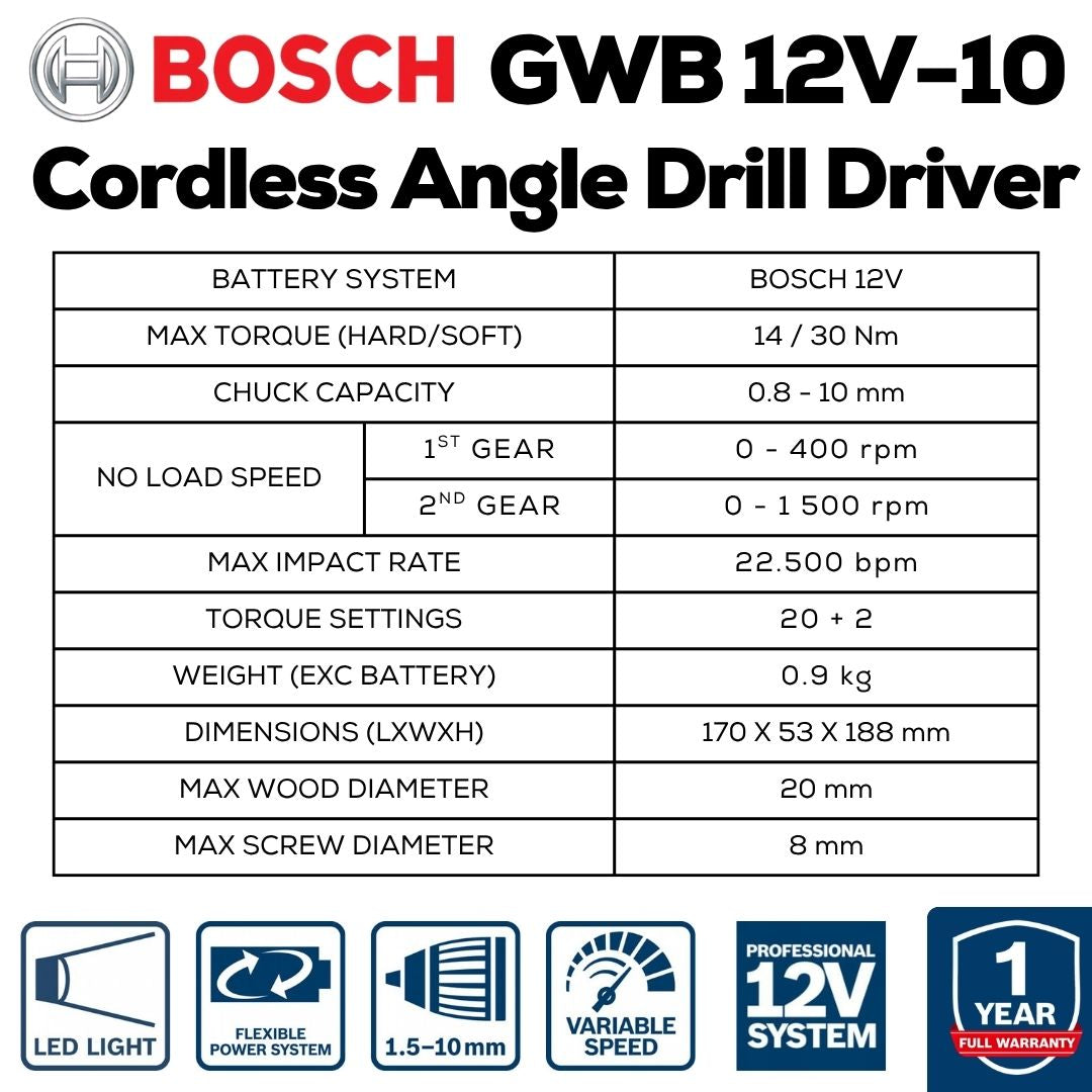 Bosch GSB 180-LI Cordless Impact Drill - Machine Specifications