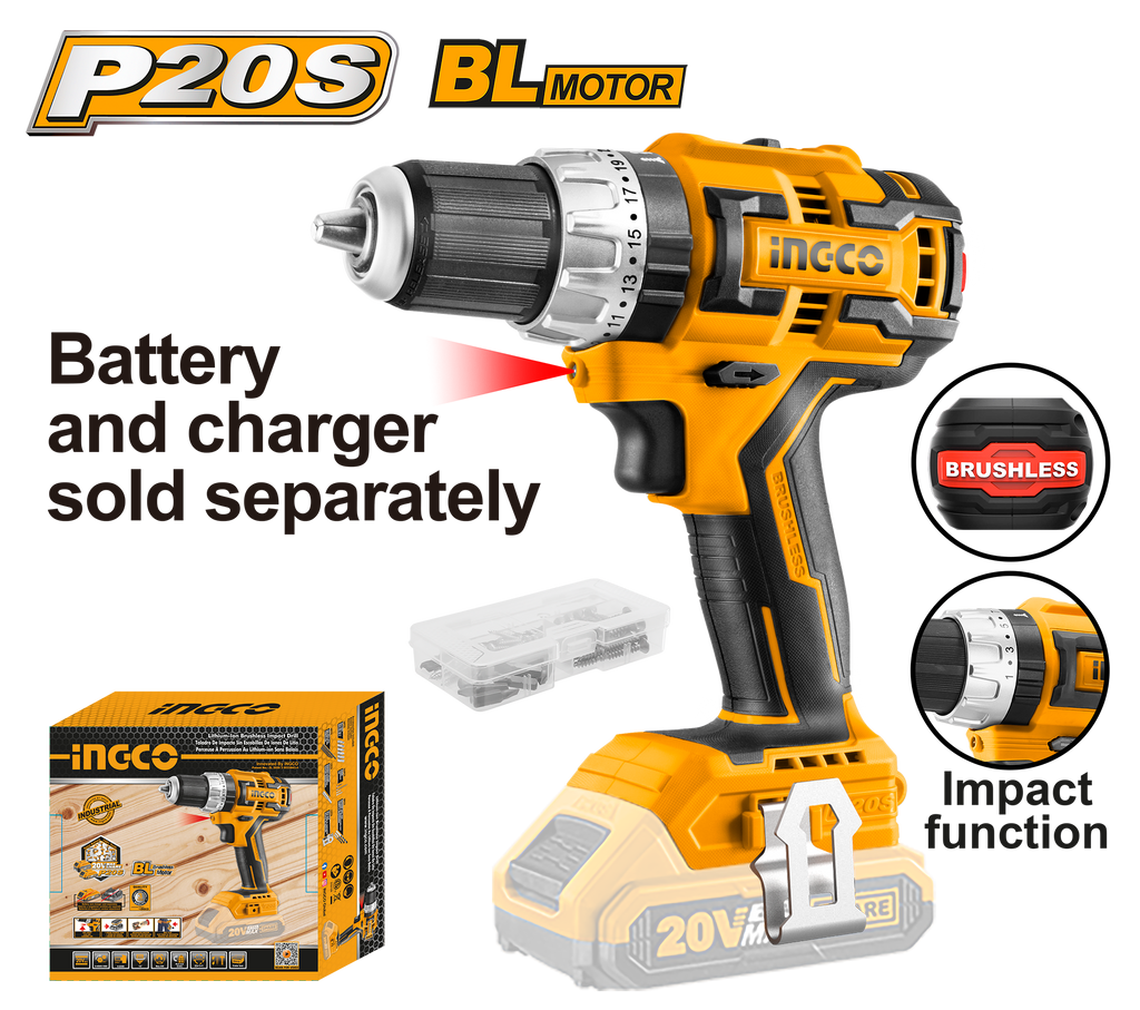 Ingco 20V Impact Drill Brushless 60Nm