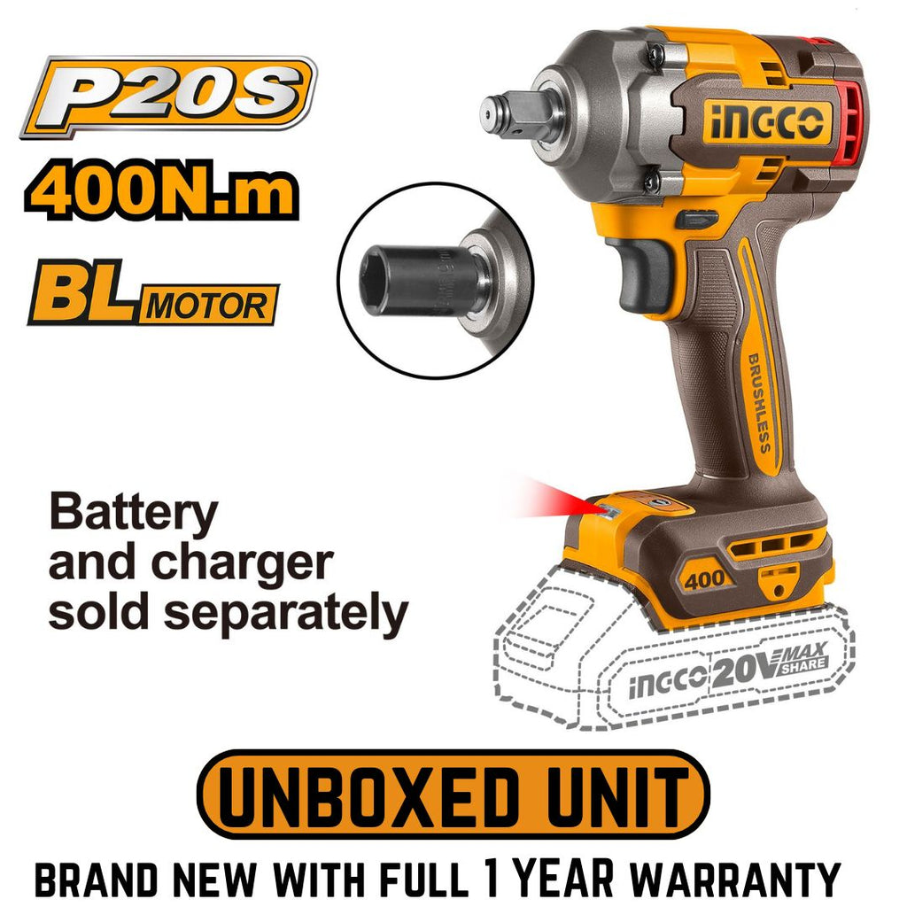 Ingco 20V Impact Wrench 400Nm Brushless - Unboxed Unit