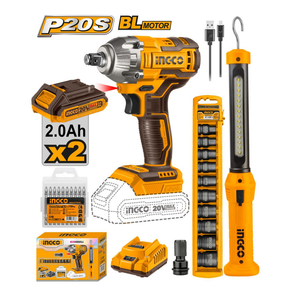 Ingco 20V Impact Wrench 300Nm Work Lamp Kit COSLI23011 Bethanie Hardware