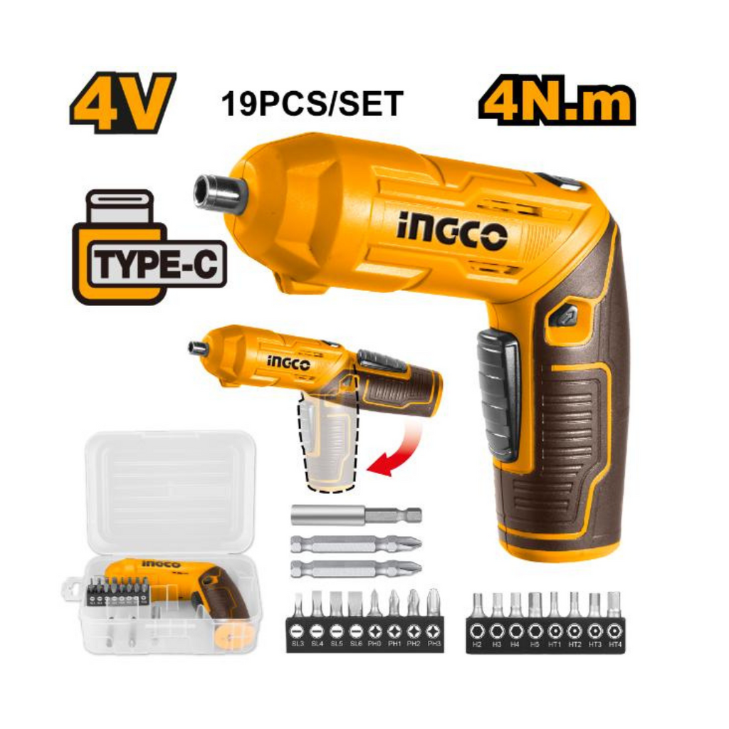 Ingco Screwdriver Cordless 4Nm 19 Piece Set