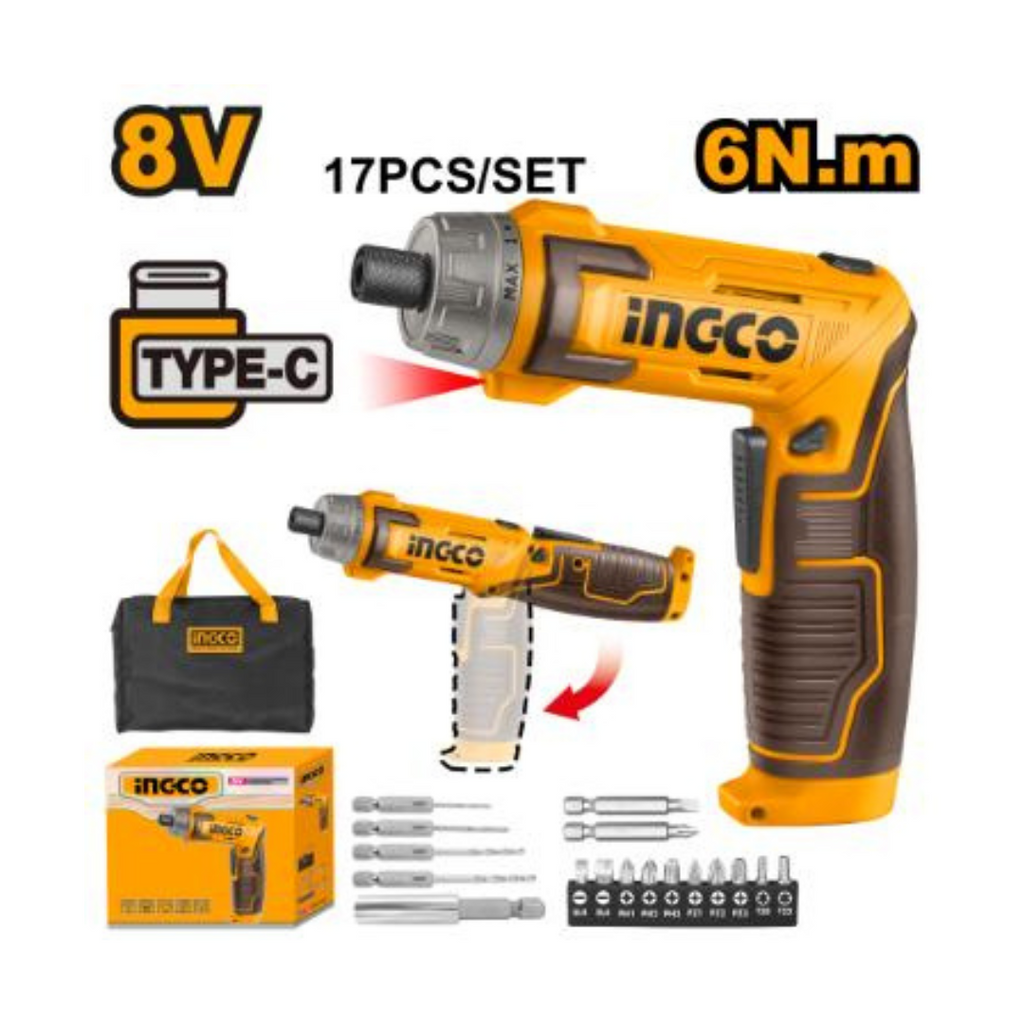 Ingco Cordless Screwdriver 6Nm 17 Piece Set