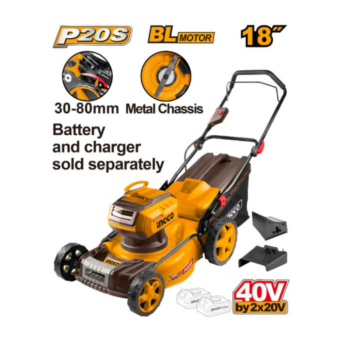 Ingco 40V (20V+20V) Lawn Mower 460mm 60L