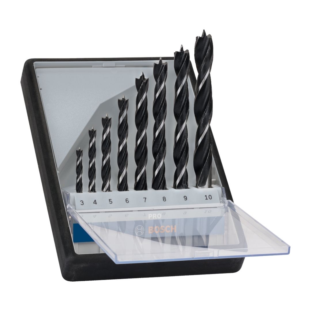 Bosch 8 Piece Brad point Wood Drill Bit Set
