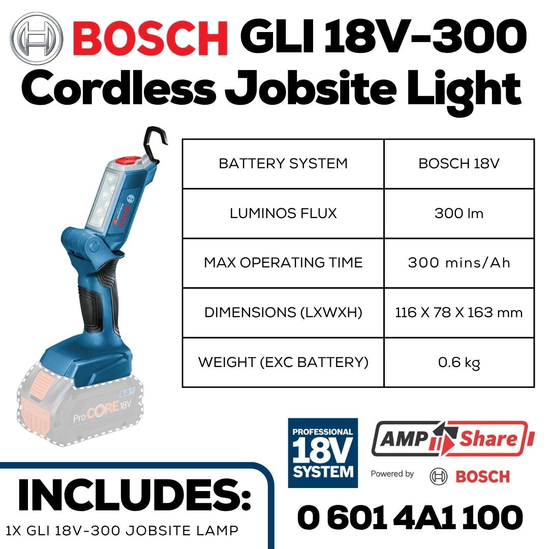 Bosch 300 Lumens Cordless Jobsite Light GLI 18V-8 | Bethanie Hardware