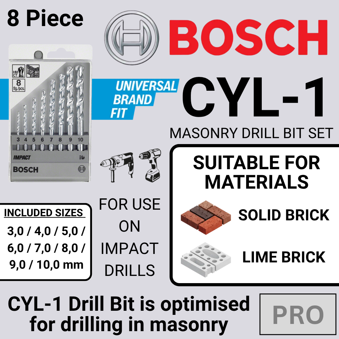 Bosch 8 Piece Masonry Drill Bit Set | CYL-1