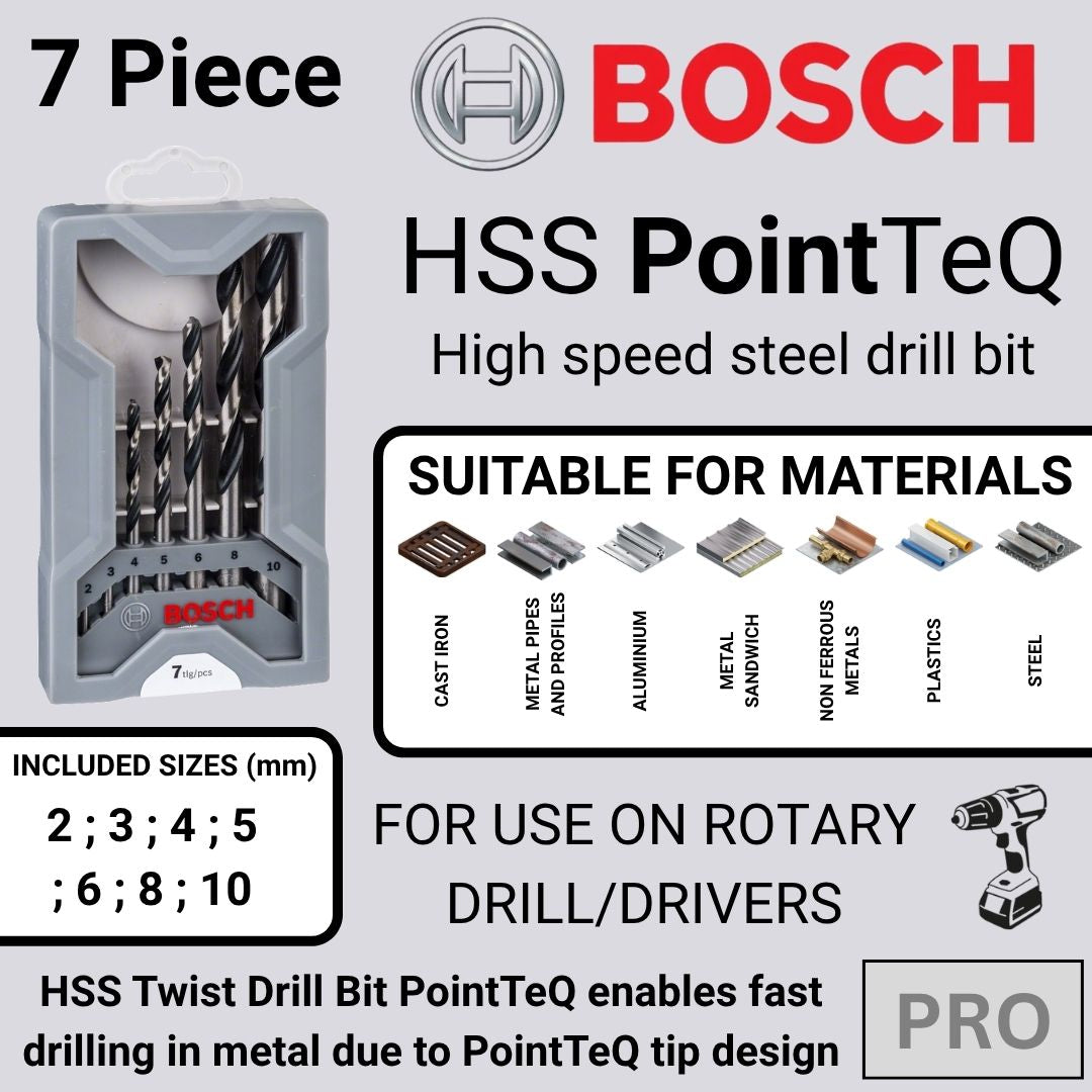Bosch Pro Drill Bit | HSS Twist | PointTeQ | 7 Piece Set