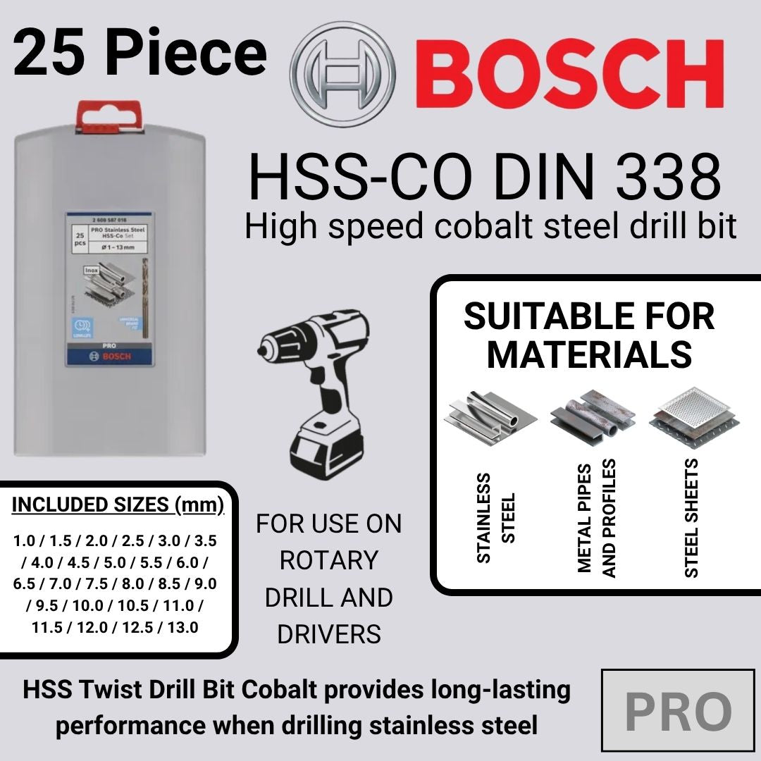 Bosch HSS-CO DIN 338 25 Piece Metal Drill Bit Set