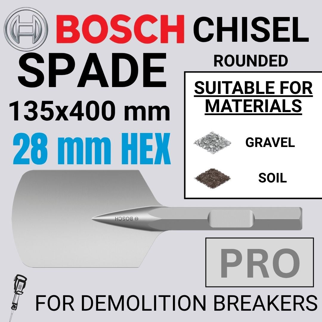 Bosch Pro HEX-4C 28 mm Chisel | Spade Rounded | 135x400 mm