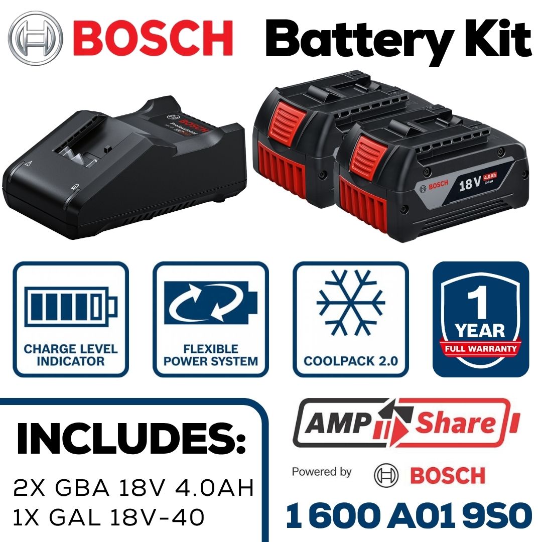 Bosch 18V Battery Set | 2x 4.0ah + Charger