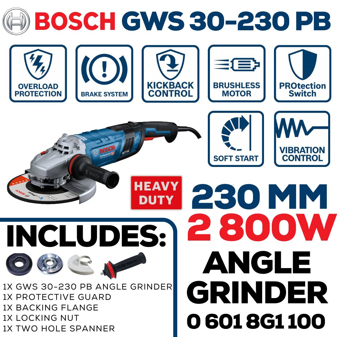Bosch 2 800W Angle Grinder 230mm  | PROtection Safety Paddle Switch