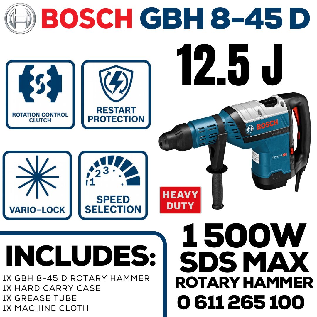 Bosch Large Rotary Hammer SDS Max | 12.5 J | 1 500W
