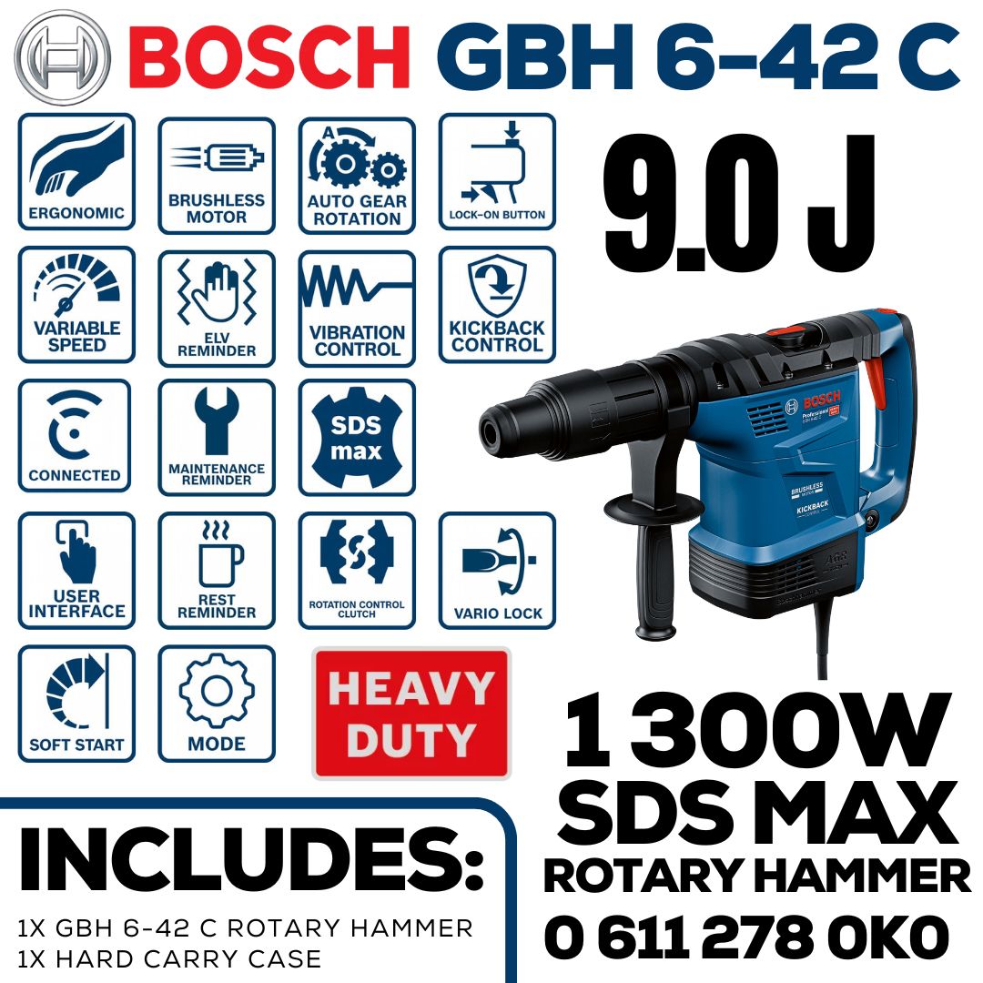 Bosch Rotary Hammer SDS Max | Brushless Motor | 1 300W