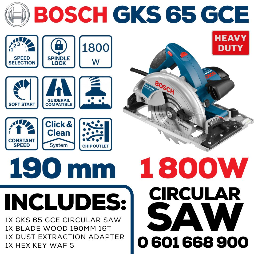 Bosch 1 800W Circular Saw 190mm | Guiderail Compatible
