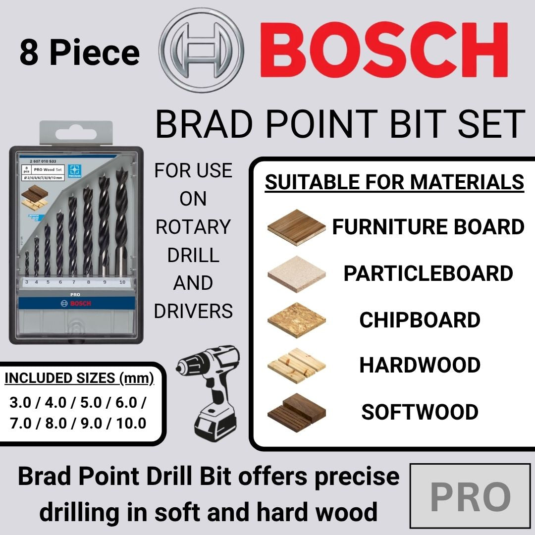 Bosch Pro Brad Point Wood Drill Bit Set | Shop Online