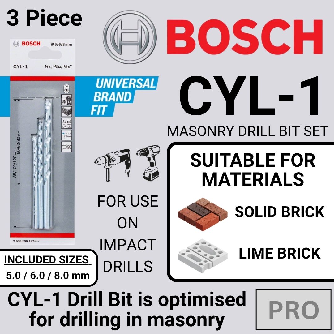 Bosch Pro Drill Bit | Masonry | CYL-1 | 3 Piece Set
