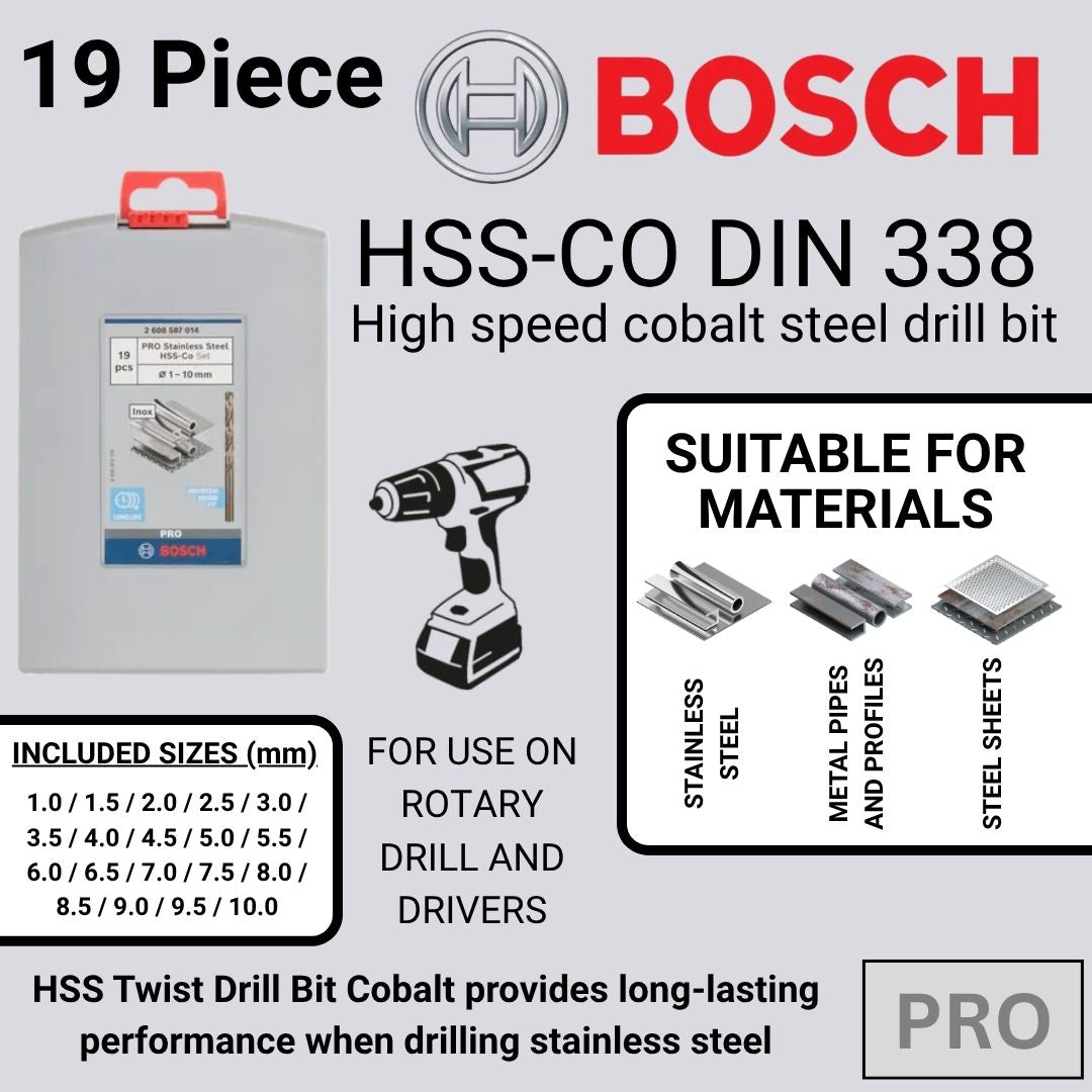 Bosch HSS-CO DIN 338 Metal Drill Bit | 19 Piece Set