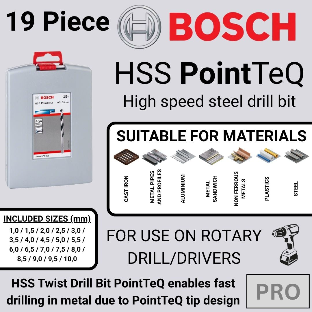 Bosch HSS PointTeQ Metal Drill Bit Set | 19 Piece