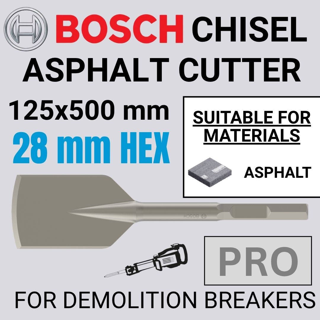 Bosch Pro HEX 28 mm Chisel | Asphalt Cutter | 125x500 mm