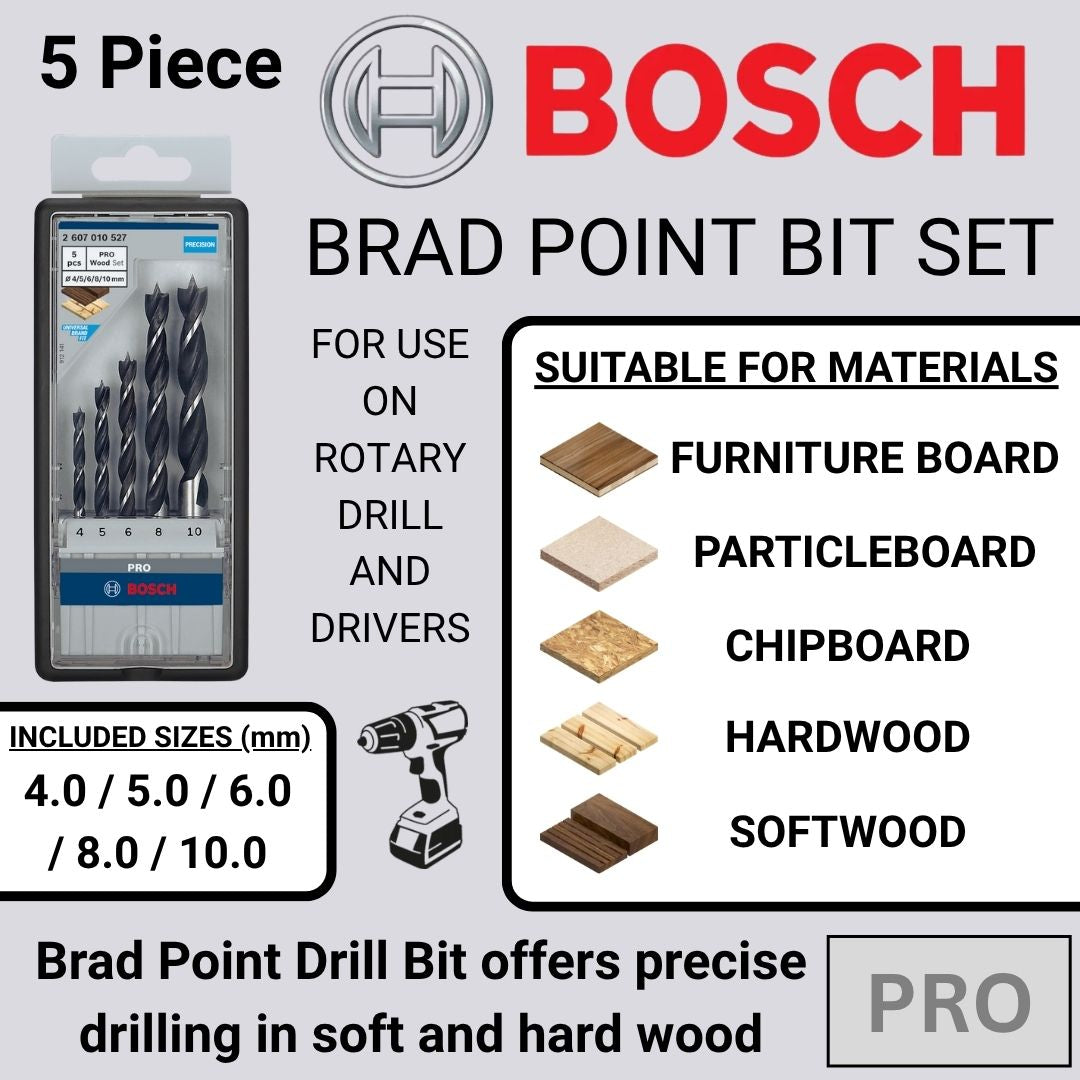 Bosch Pro Brad Point Drill Set | Ideal for Wood