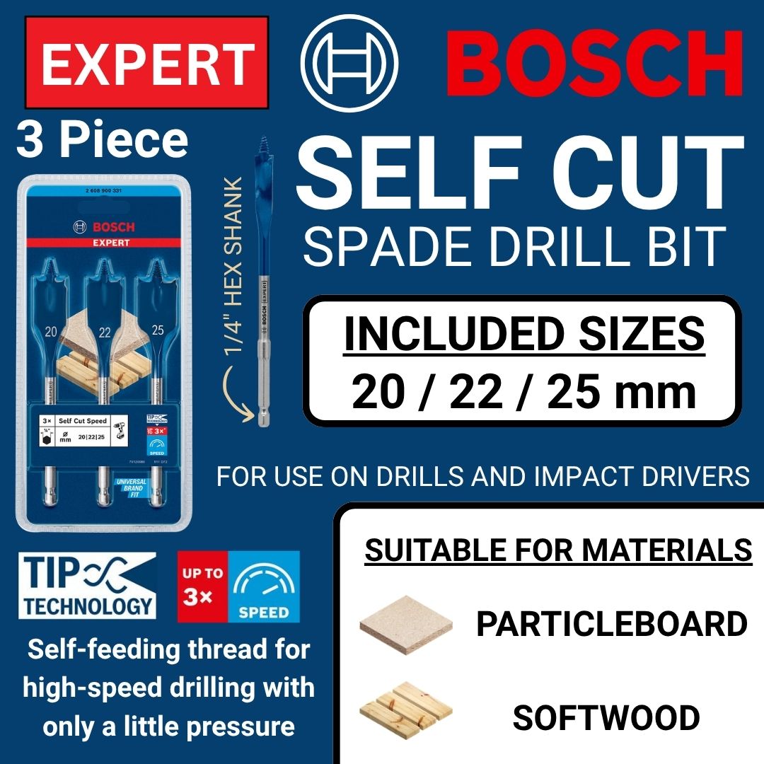 Bosch Expert Drill Bit Set | Wood Spade | 3 piece
