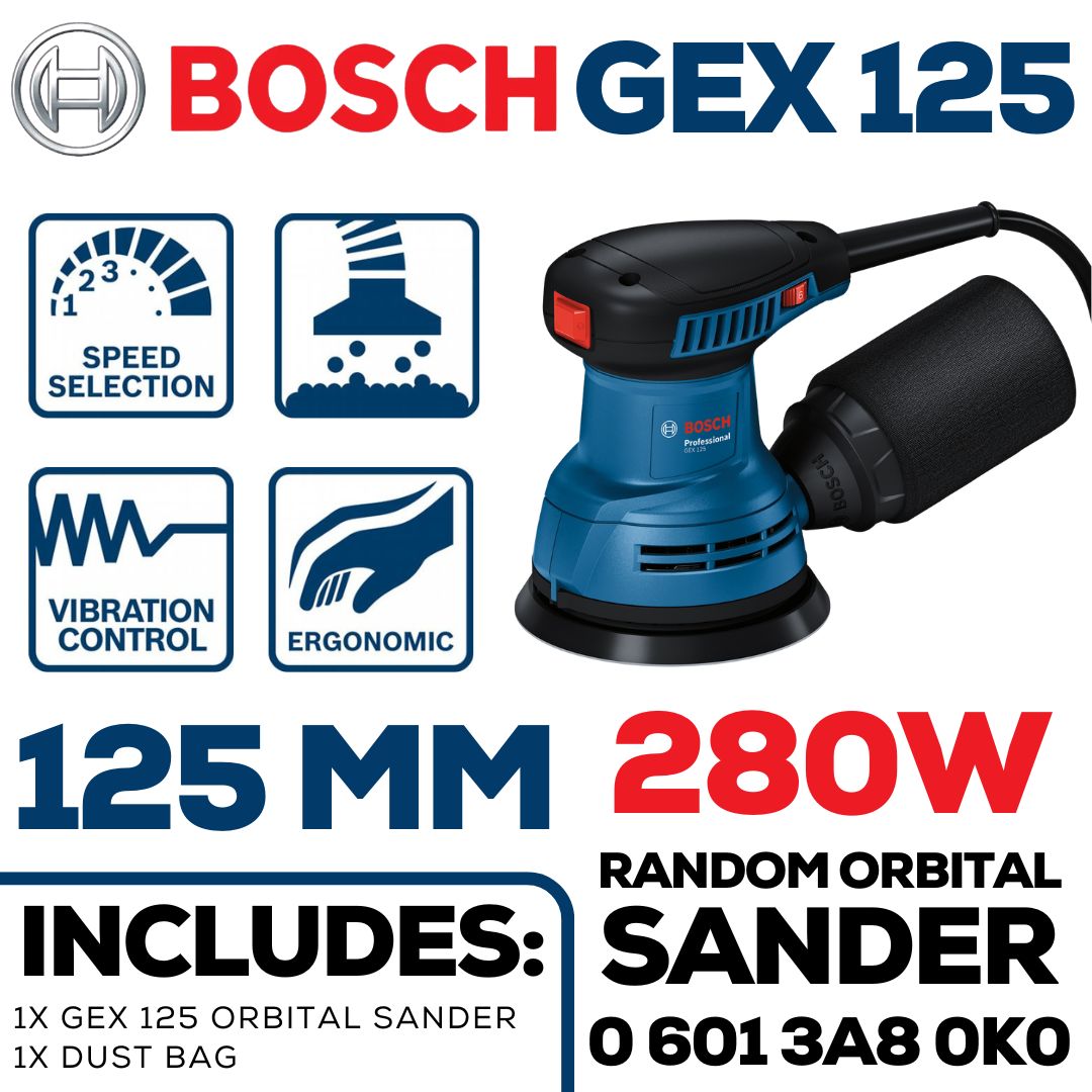 Bosch 290W Random Orbital Sander 125 mm | Shop Online