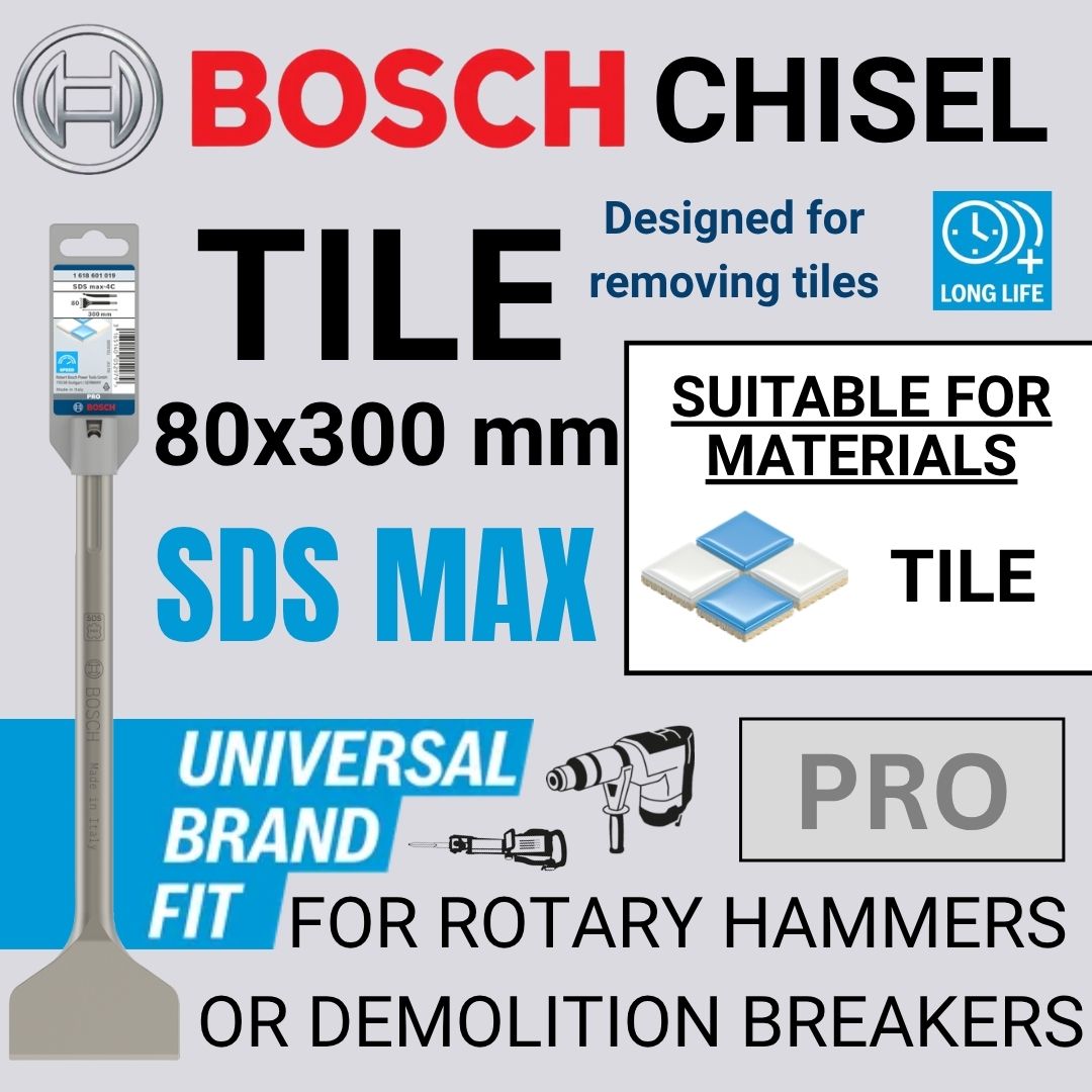 Bosch Pro SDS Max-4C Chisel | Tile  | 80x300 mm