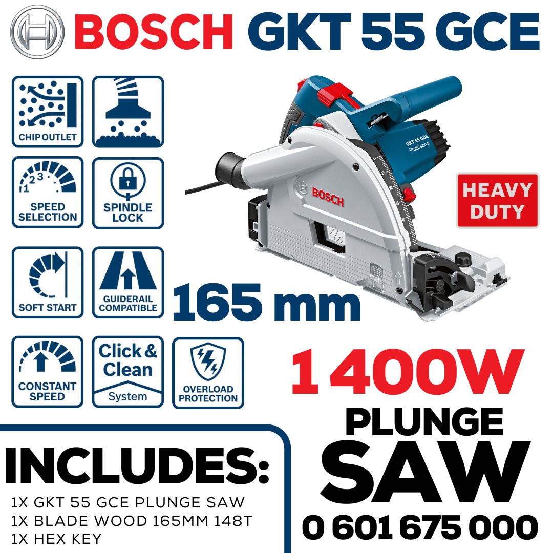 Bosch 1400W Plunge Saw 165mm | Guiderail Compatible