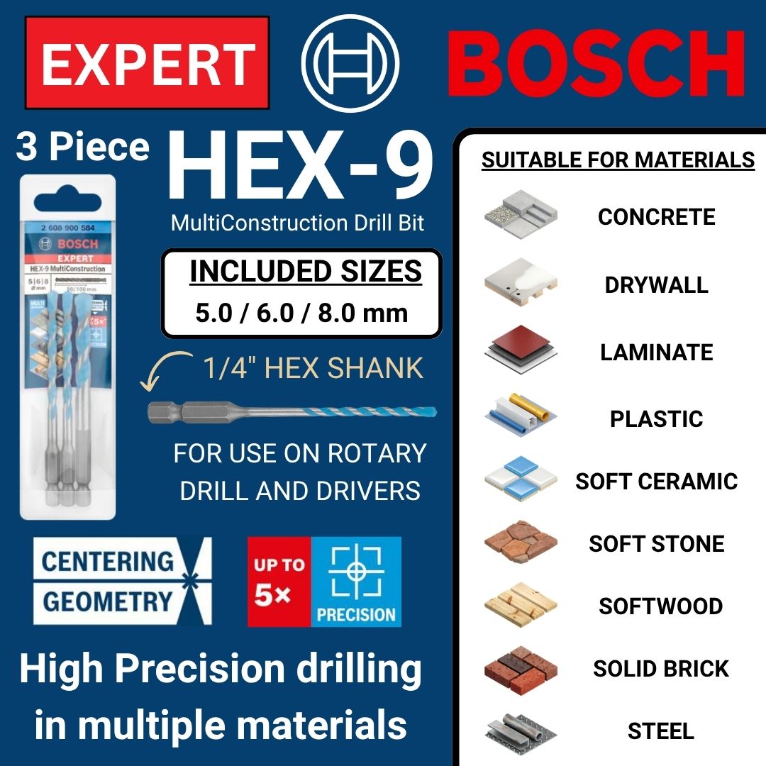 Bosch Expert HEX-9 Multi-Purpose Drill Bit Set 7 Piece | Shop Online