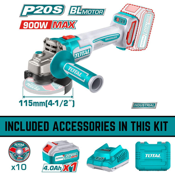 Total 20V Angle Grinder Set (P20S) - Brushless