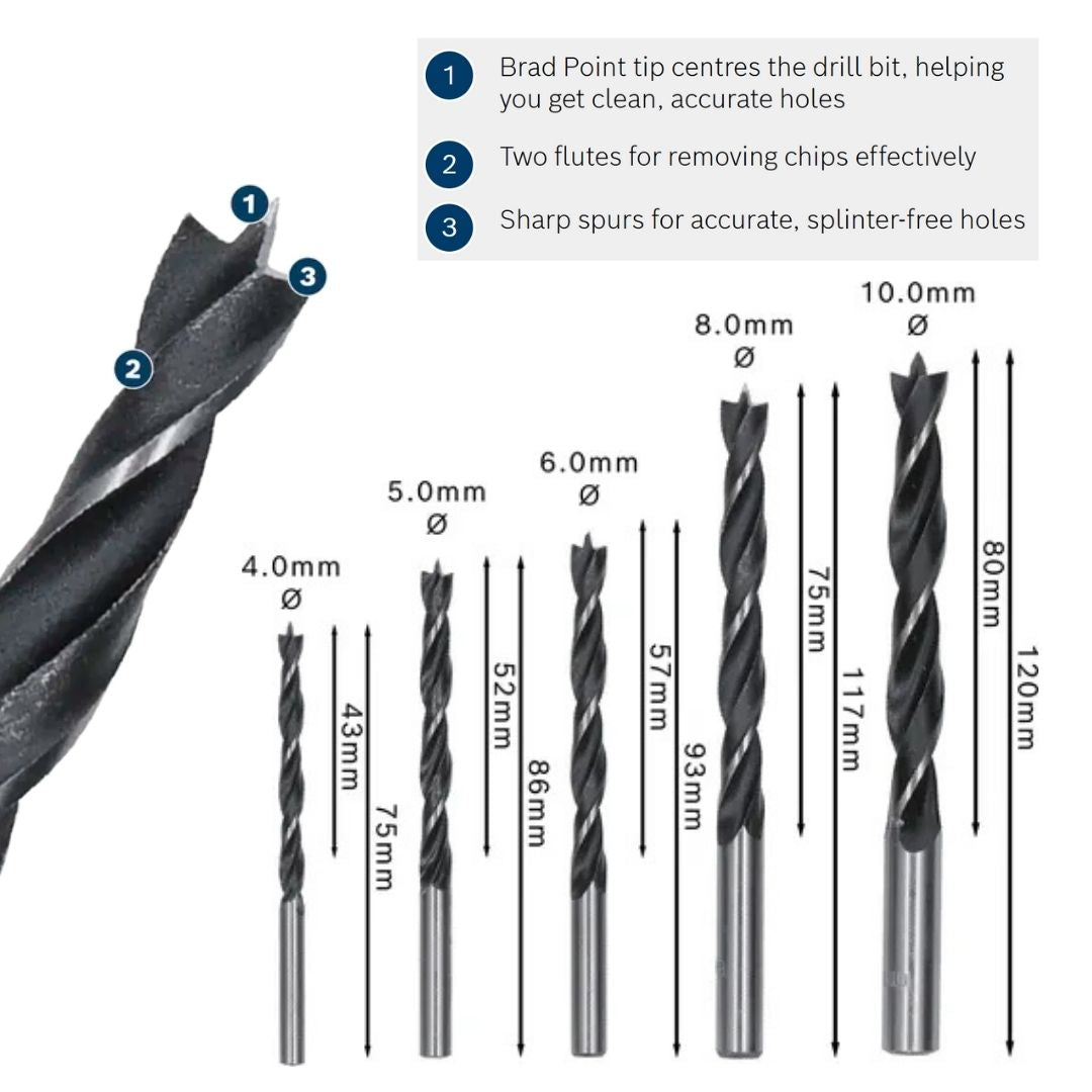 Bosch Pro Drill Bit | Wood | Brad Point | 5 Piece Set