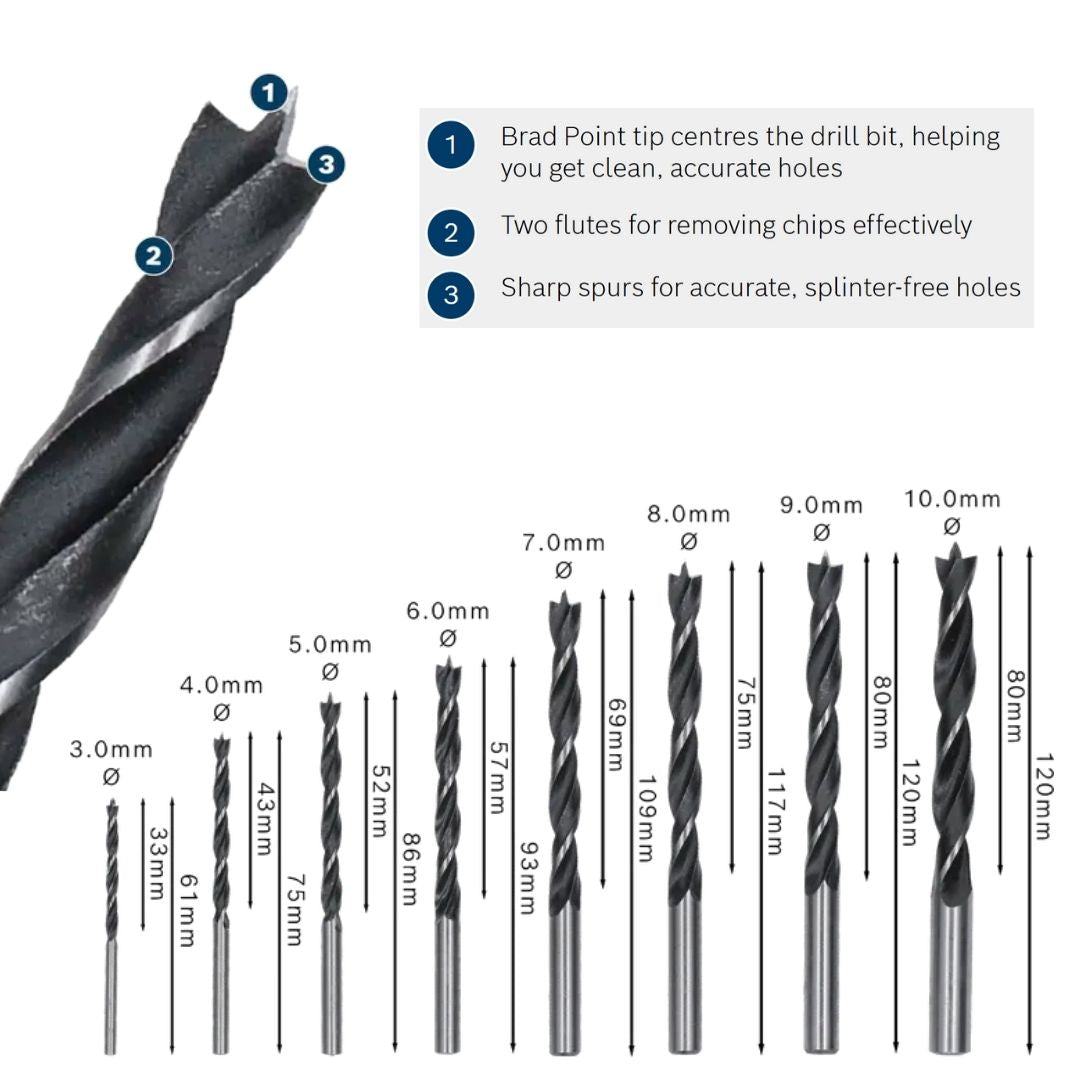 Bosch Pro Drill Bit | Wood | Brad Point | 8 Piece Set