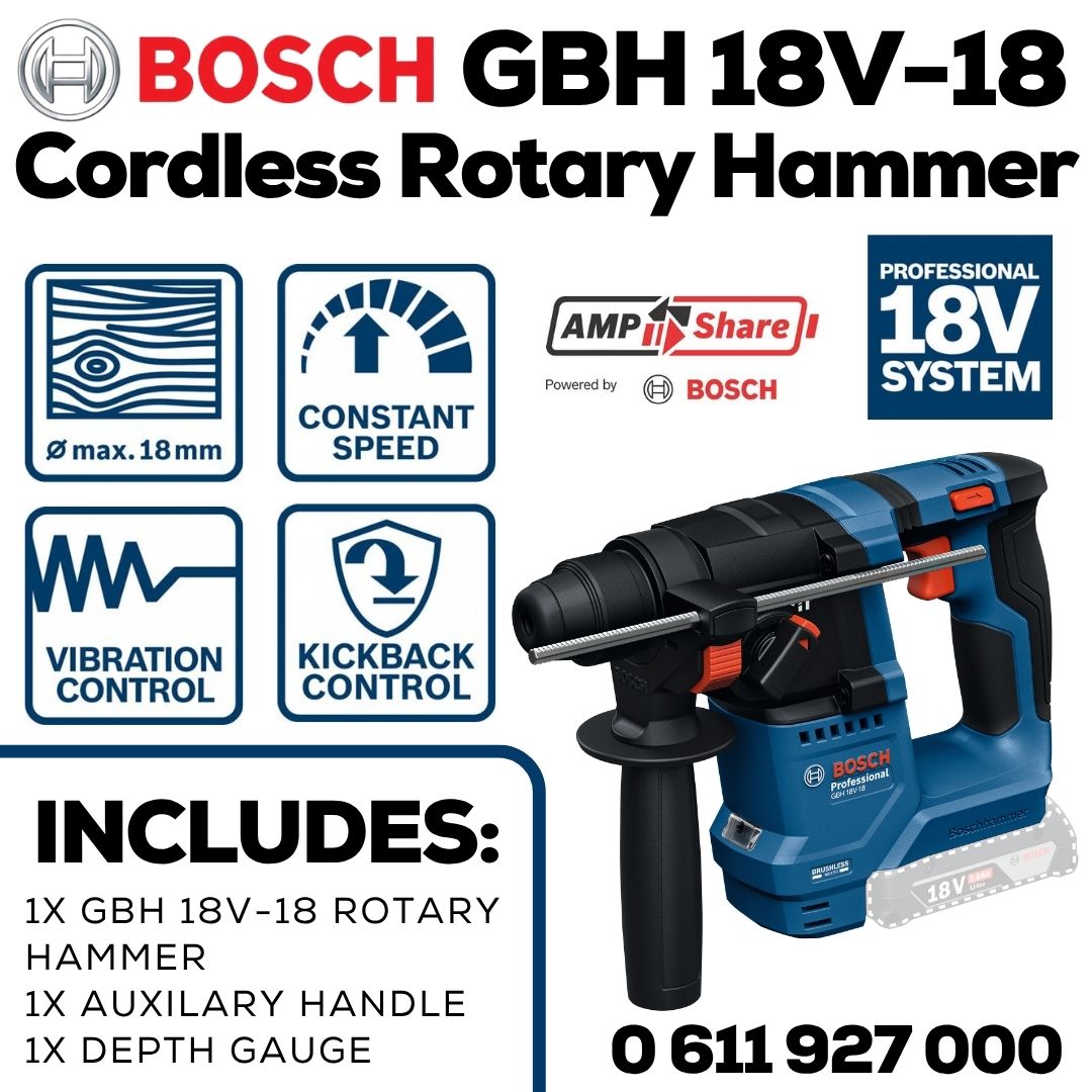 Bosch GBH 18V-18 1.5 J Cordless Rotary Hammer | Bethanie Hardware