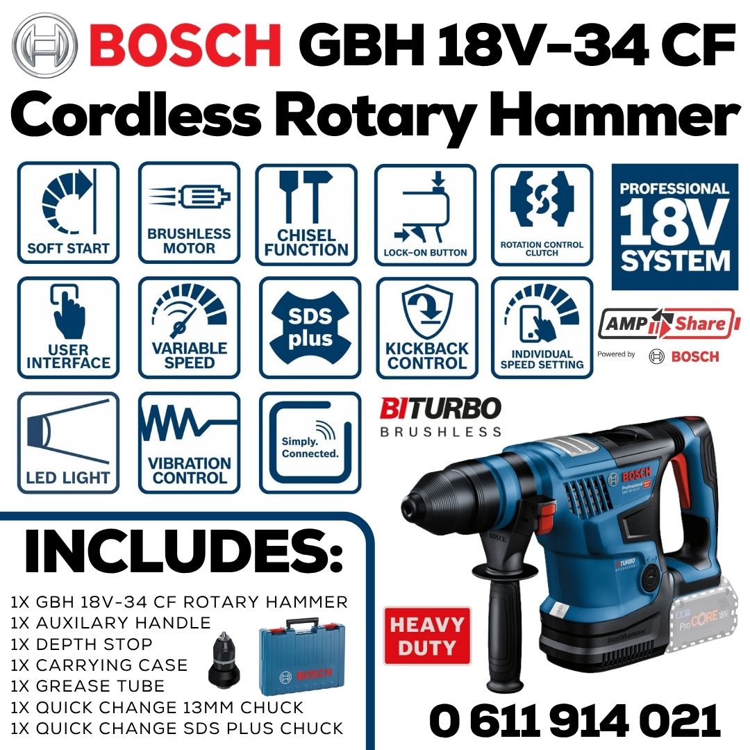 Bosch 18V Rotary Hammer 5.8J | SDS Plus | GBH 18V-34 CF