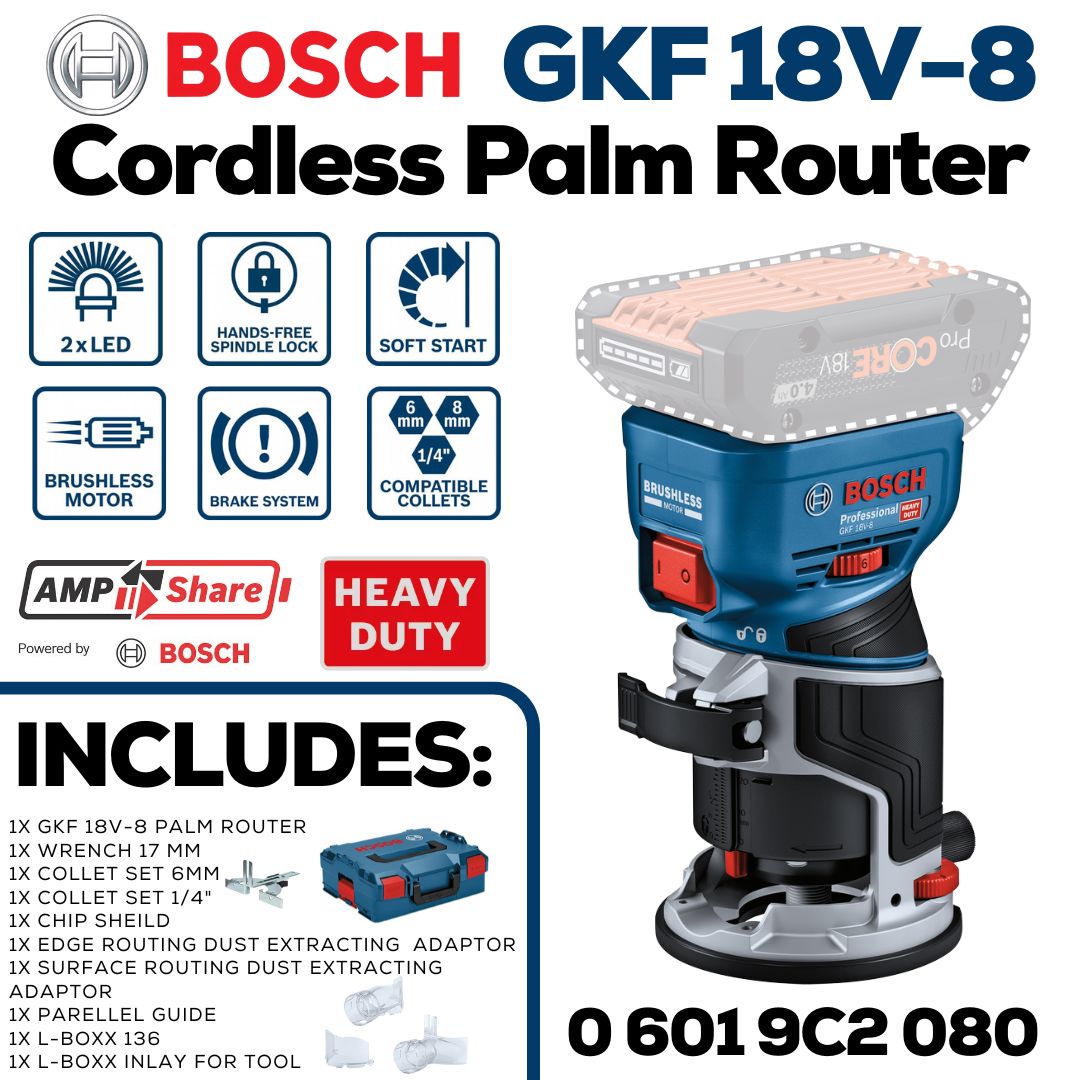 Bosch 18V Flagship Cordless Palm Router | GKF 18V-8