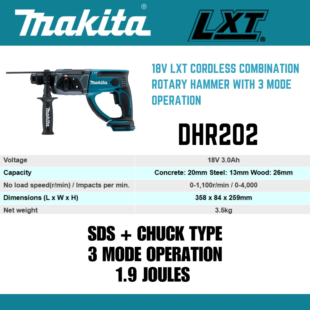 Makita 18V Combination Hammer SDS Plus - DHR202ZK