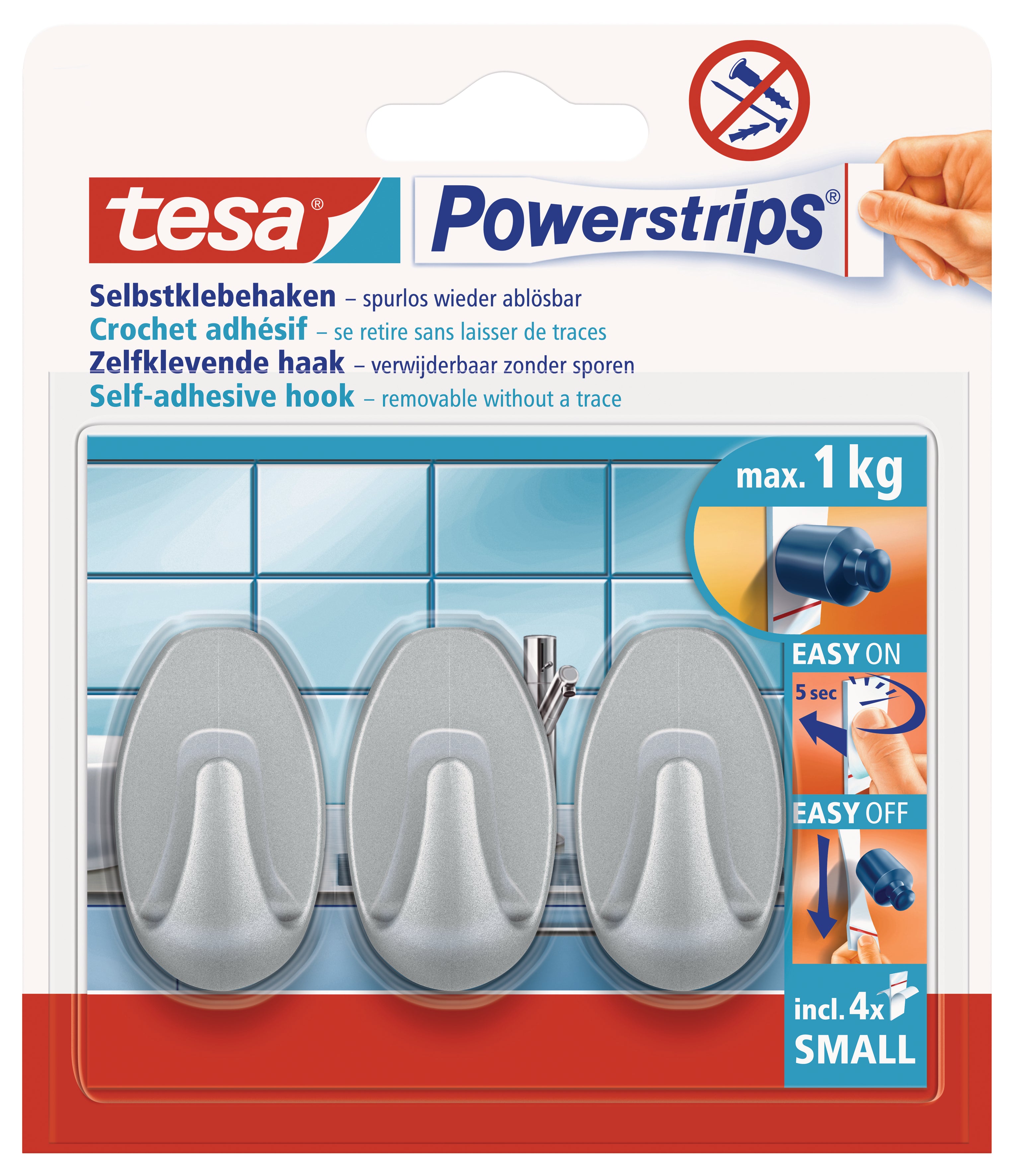 tesa Powerstrips Hakies Klein Ovaal 3 Hakies/ 4 Strips Chrome Mat