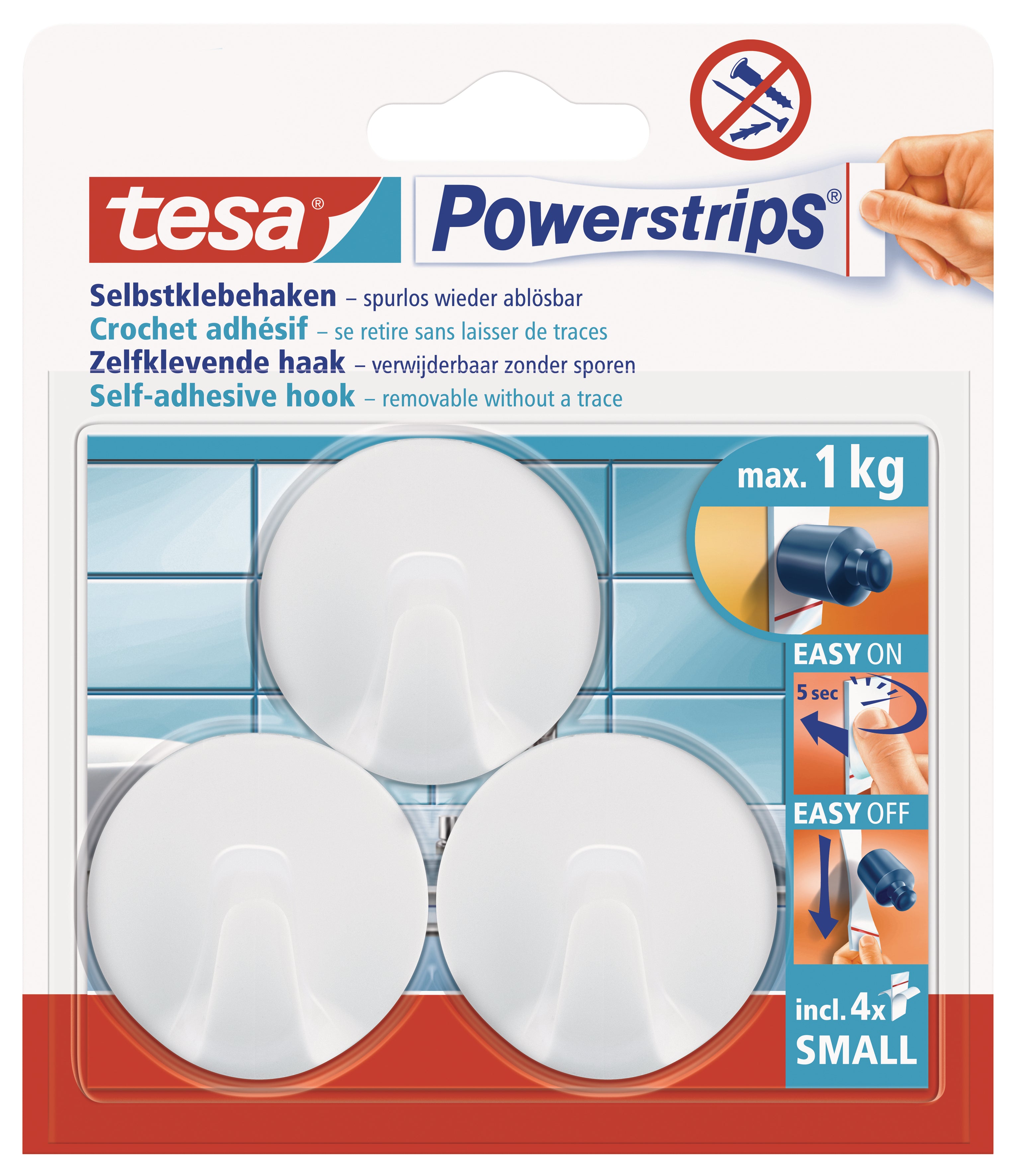 tesa Powerstrips Hakies Klein Ronde 3 Hakies/ 4 Strips Wit