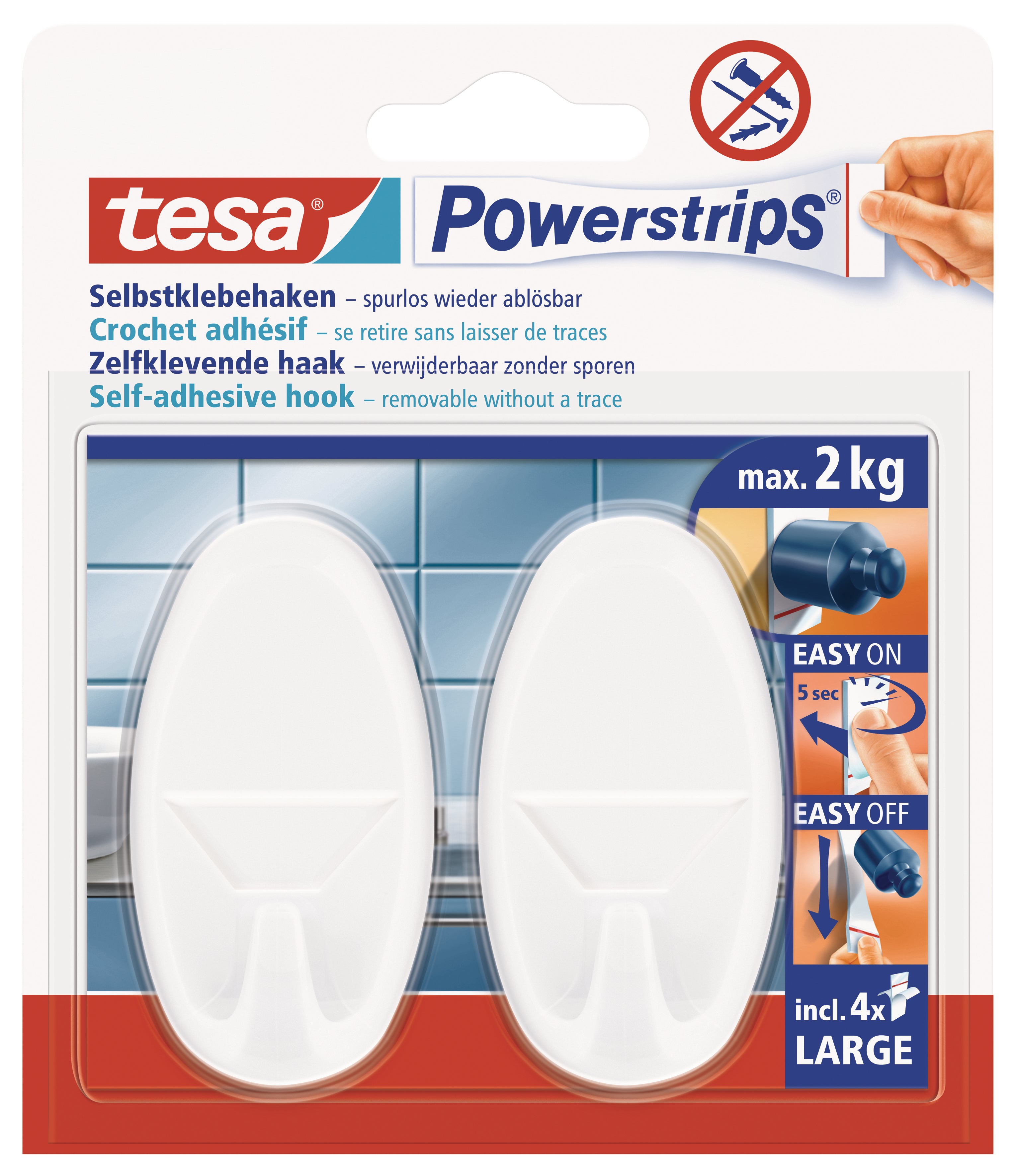 tesa Powerstrips Hakies Groot Ovaal 2 Hake/ 4 Strips Wit