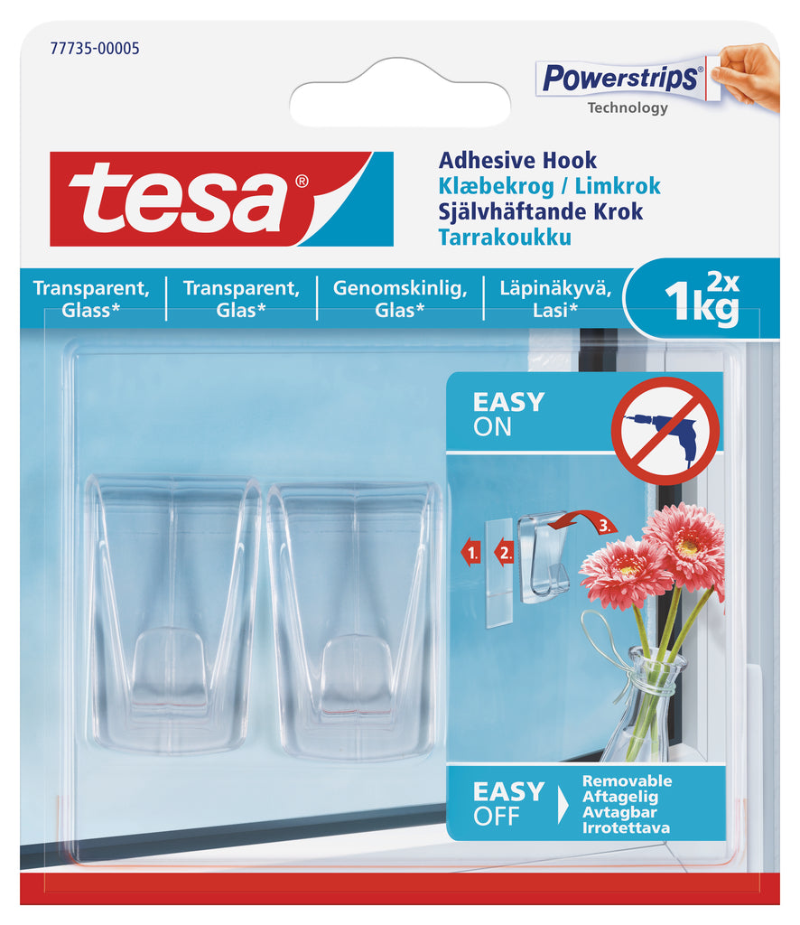 tesa Adhesive Hooks- Transparent Surface Large 2 Hooks/ 3 Strips