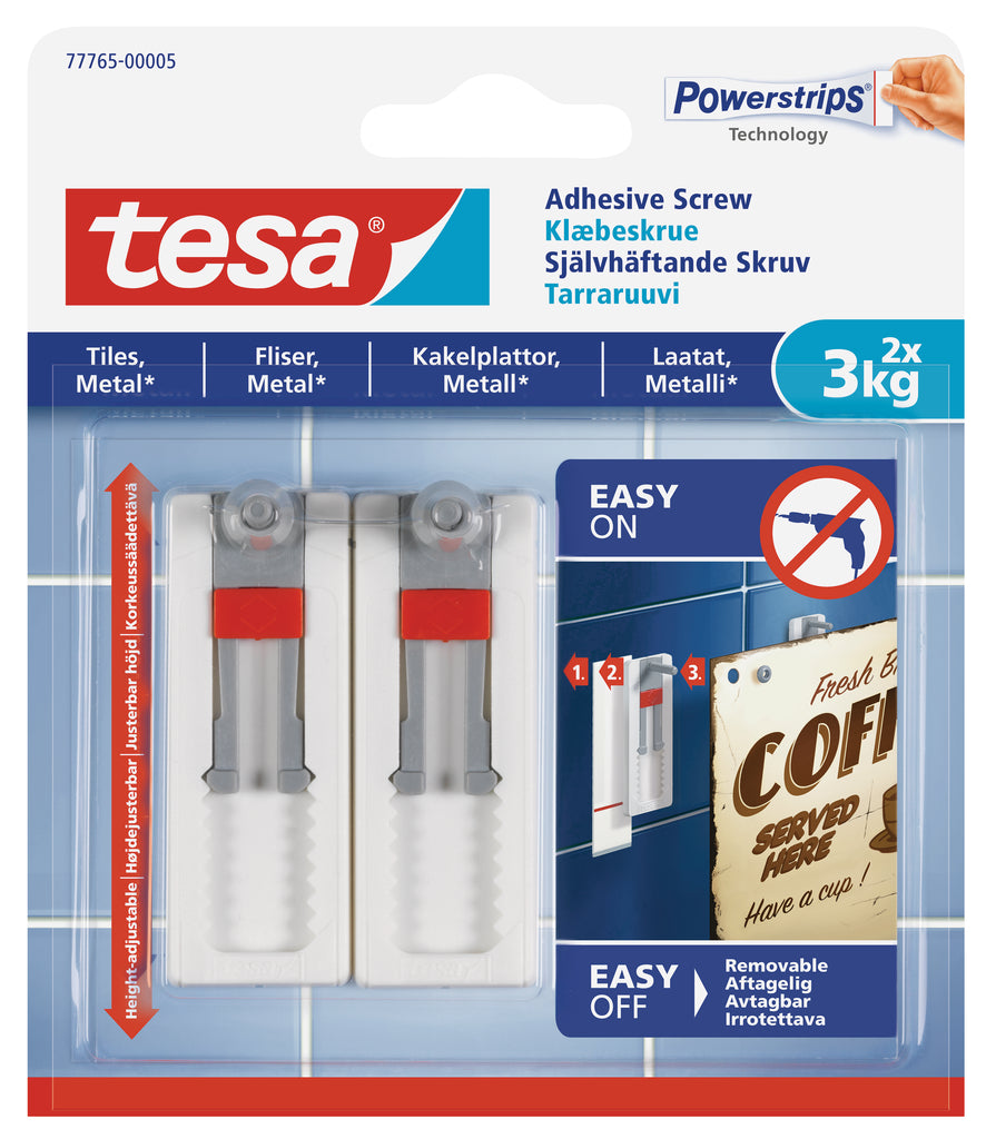 tesa Adhesive Screw adjustable 3kg - Tiles 2 Hooks/ 3 Strips