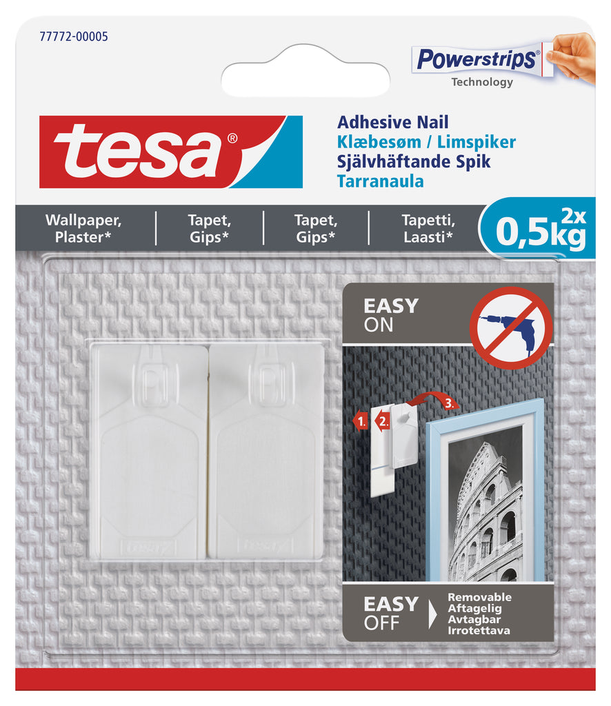 tesa Adhesive Nail 0,5kg - Sensitive Surface 2 Hooks/ 3 Strips