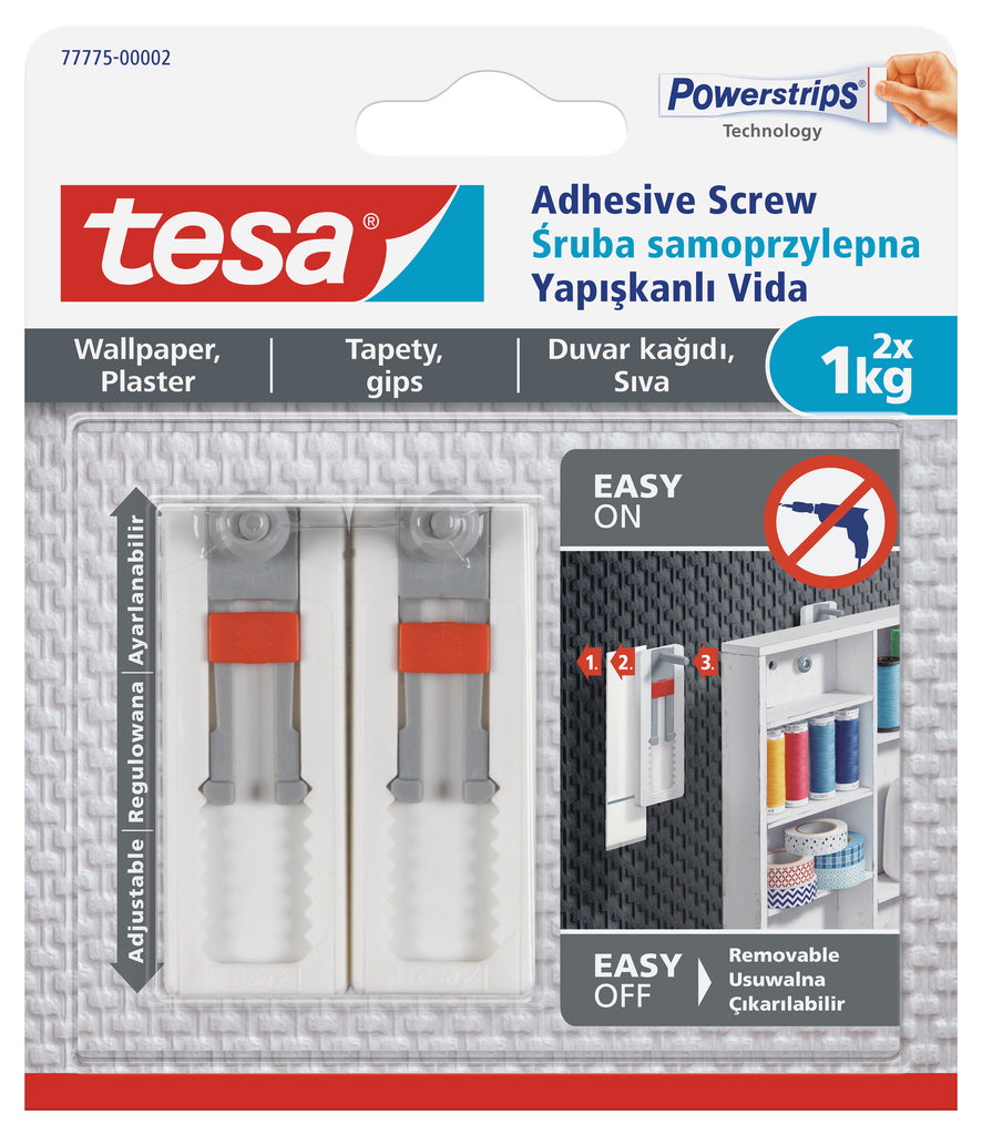 tesa Adhesive Screw adjustable 1kg - Sensitive Surface 2 Hooks/ 3 Strips